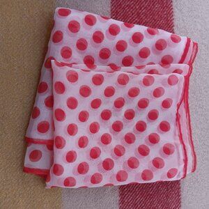 Vintage 1960's Neck Scarf Sheer Red Polka Dot Wrap Lightweight Retro 13x40"